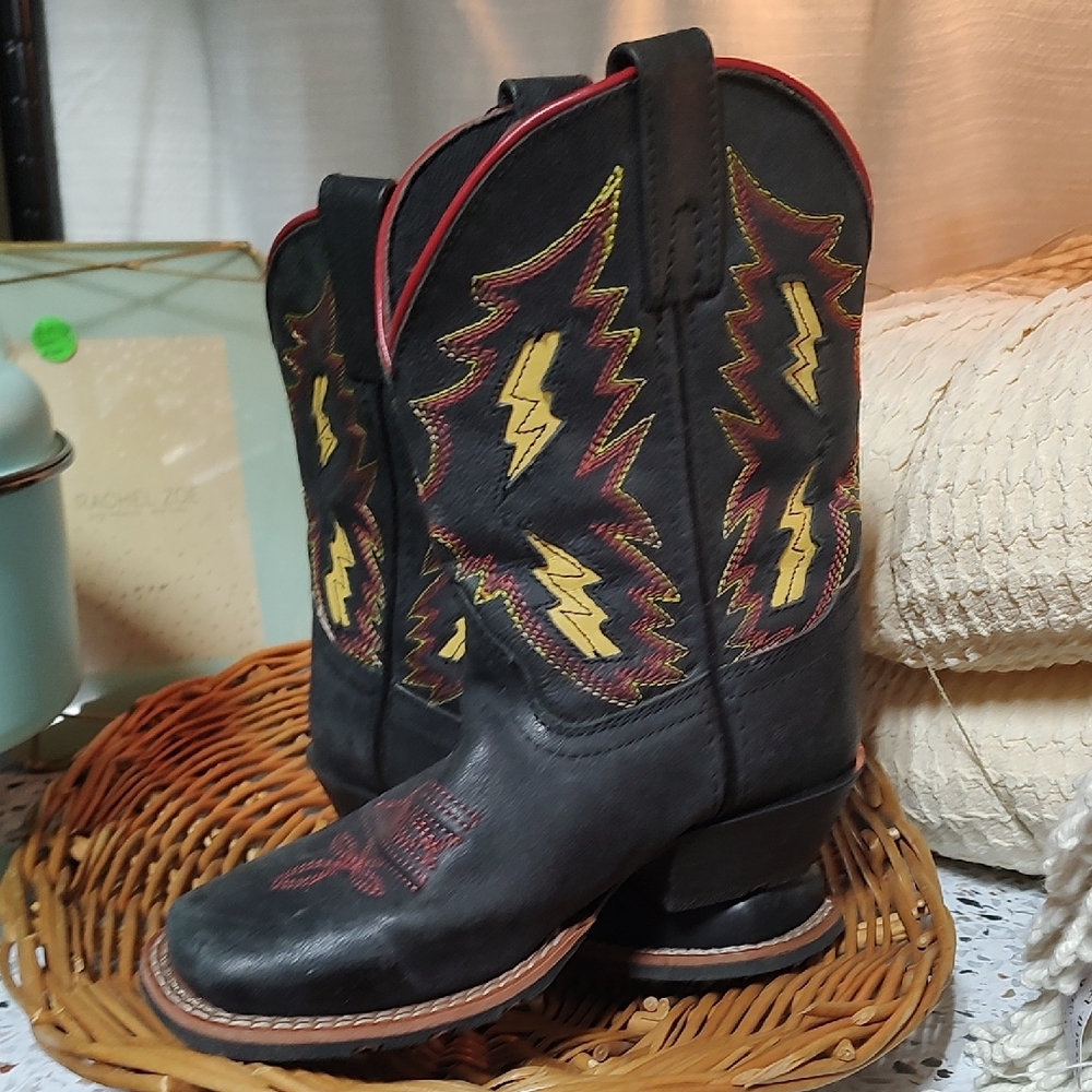 Dan Post Kids Western Boots - Black and Red with Yellow Accents - Picture 7 of 16